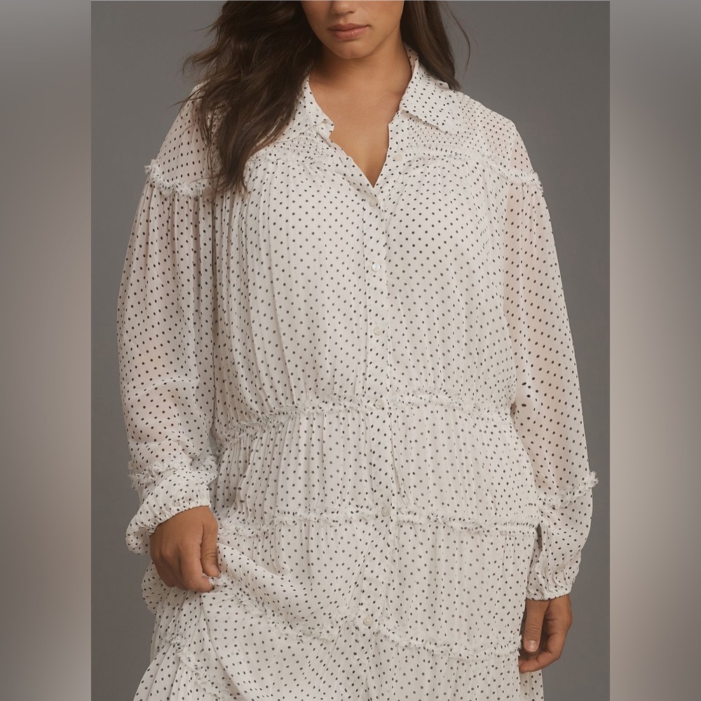 ✨ Anthropologie Long-Sleeve Smocked Tiered Maxi Dress Sz M - Picture 8 of 9